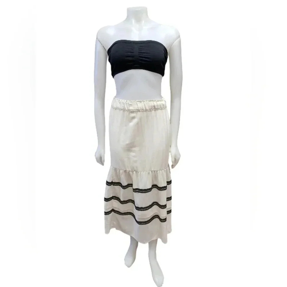 4our Dreamers NWT Midi Linen blend Cream  and Black Skirt Size XL